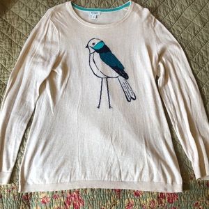 White sweater with cute blue bird design